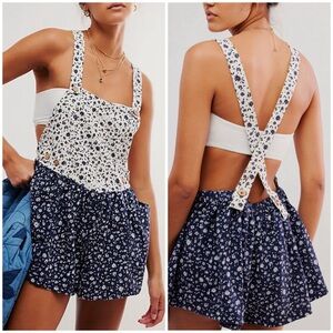 Free People Floral Print Jumpsuit in Navy and Cream